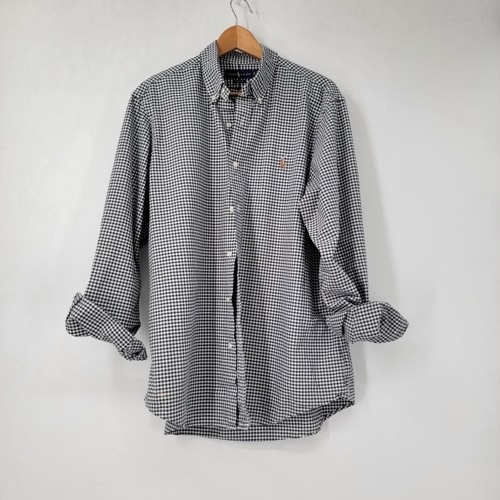 Ralph Lauren Blue Label Shirt Men's XL Black White Gingham Checkered Button Down
